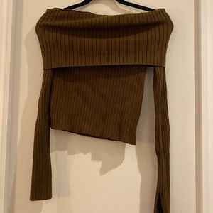 Lulu’s Off the Shoulder Cropped Brown Sweater